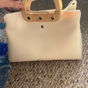 beige and wooden purse